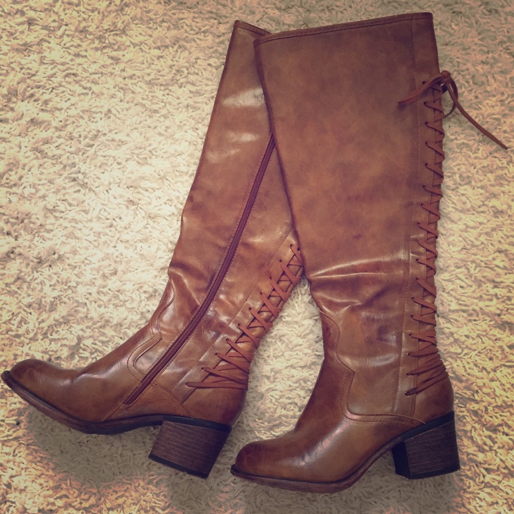 Brown Lace-up Knee-high Boots